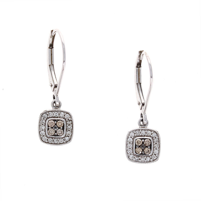 Ladies 10kt White Gold 0.08cts Chocolate and 0.08cts White Diamond Drop Earrings