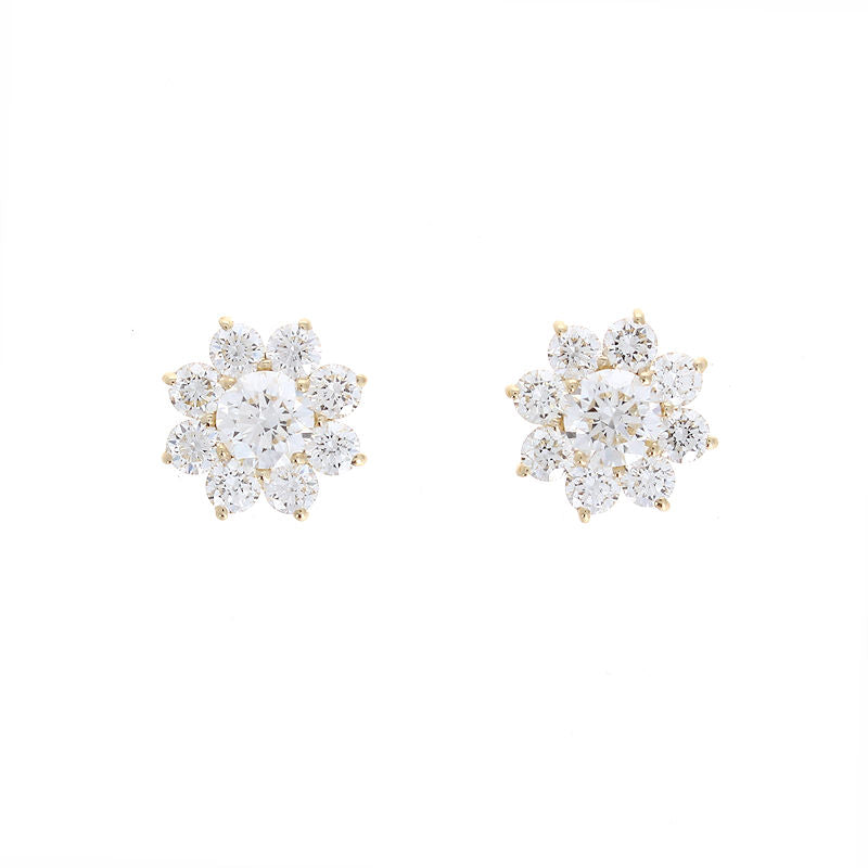 Ladies 14kt Yellow Gold 2.15cts Diamond Floral Earrings