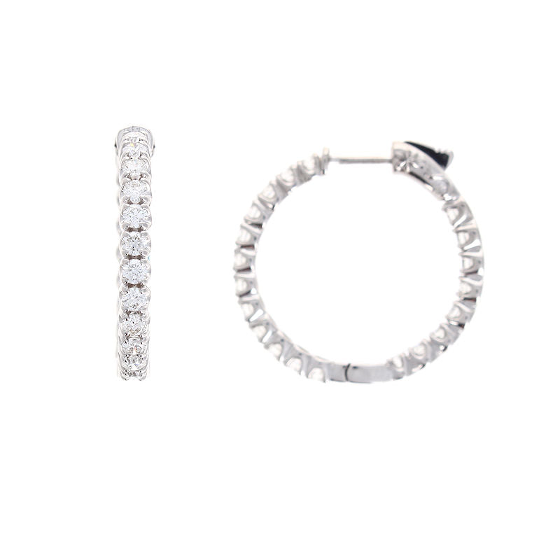 Ladies 14kt White Gold 2.01cts Diamond Hoop Earrings