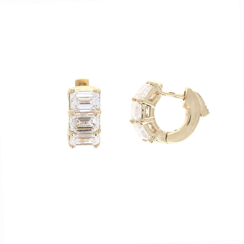 Ladies 14kt Yellow Gold 3.02cts Emerald Cut Diamond Huggies