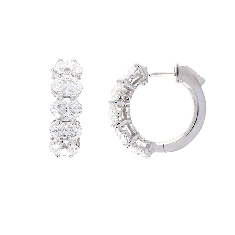 Ladies 14kt White Gold 3.86cts Oval Diamond Huggie Earrings