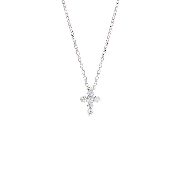 Ladies 14kt White Gold Petite 0.16cts Diamond Cross Necklace