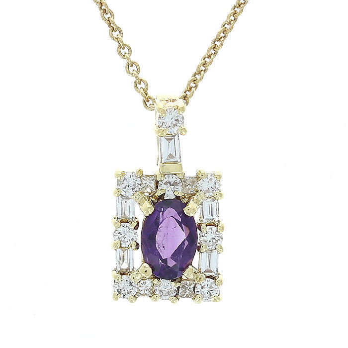 Ladies 18kt Yellow Gold 0.57ct Amethyst and 0.81cts Diamond Pendant
