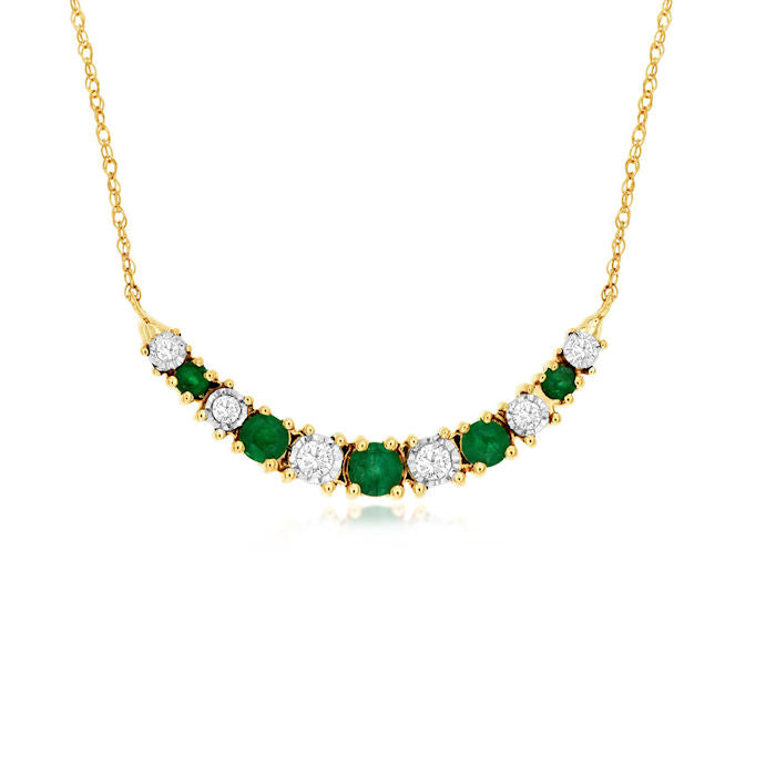 Ladies 14kt Yellow Gold 0.40cts Emerald and 0.10cts Diamond Pendant