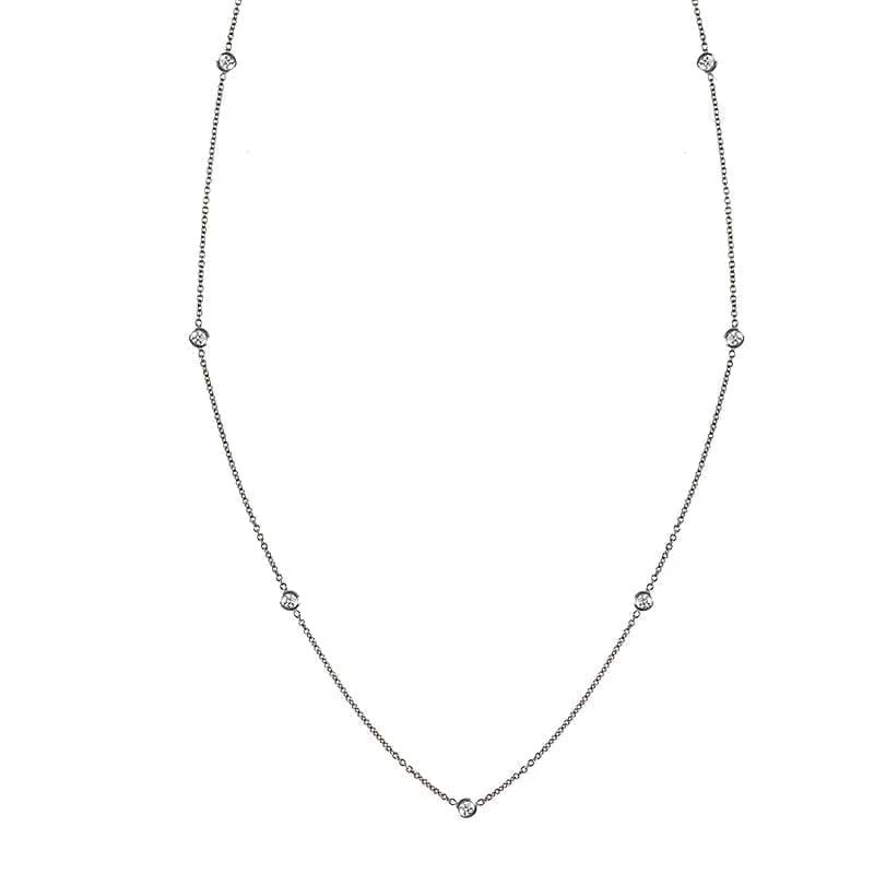 Ladies 18kt White Gold Diamond By The Yard Necklace