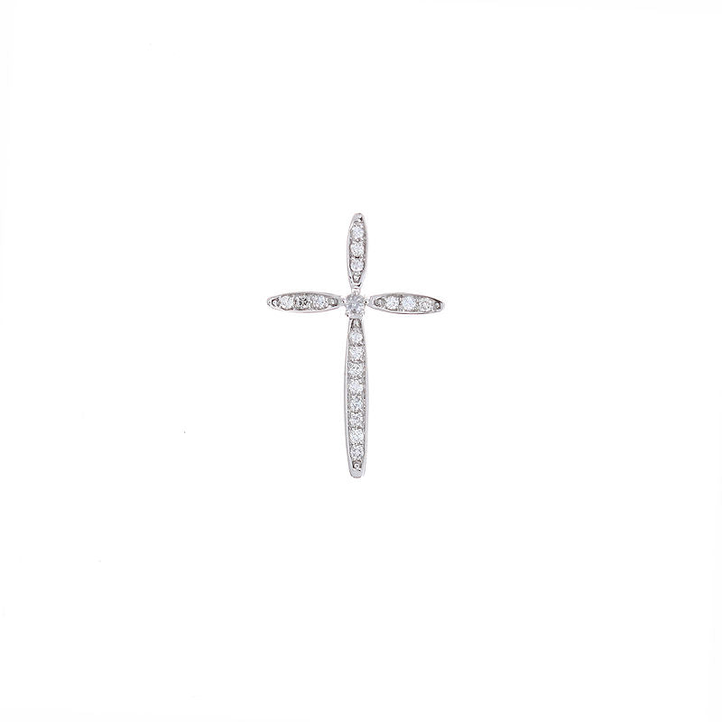 Ladies 14kt White Gold 0.12cts Diamond Cross Pendant