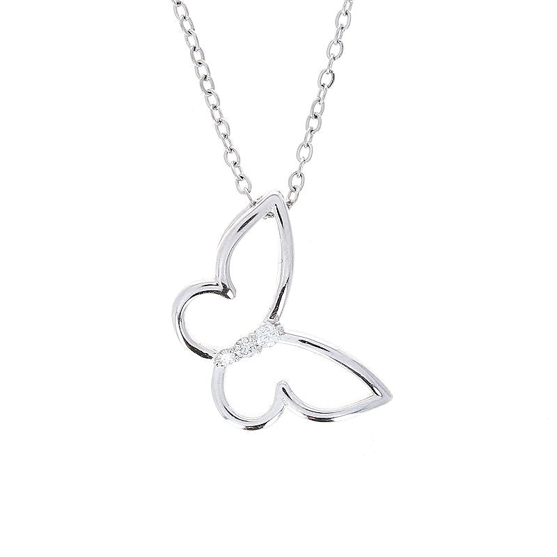 Ladies 10kt White Gold 0.04cts Diamond Butterfly Pendant