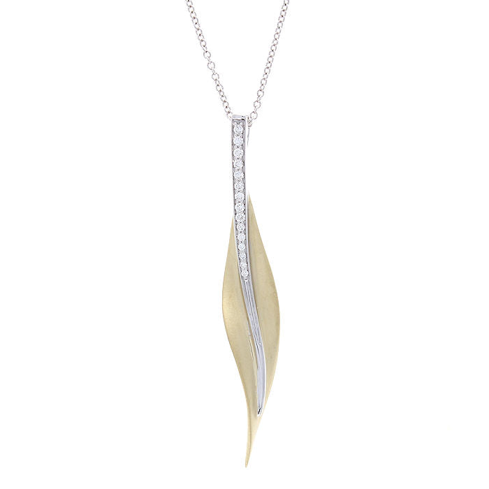 Ladies 18kt White and Yellow Gold 0.11cts Diamond Fallen Leaves Pendant by Simon G