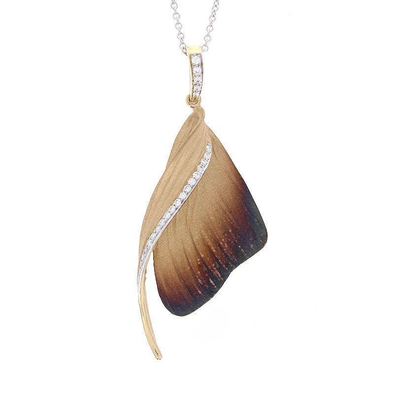 Ladies 18kt Yellow Gold 0.15cts Diamond Fallen Leaves Pendant by Simon G