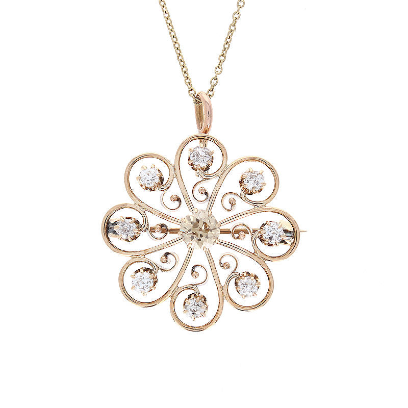 Ladies 14kt Yellow Gold 0.55ct Old European Cut Diamond Pendant