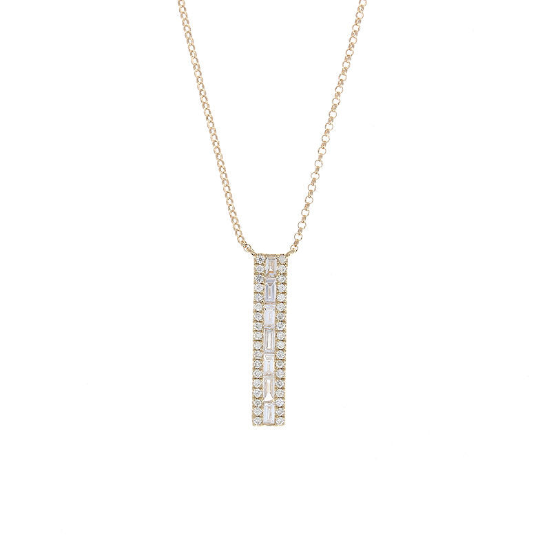 Ladies 14kt Yellow Gold 0.28cts Baguette and 0.15cts Round Diamond Pendant