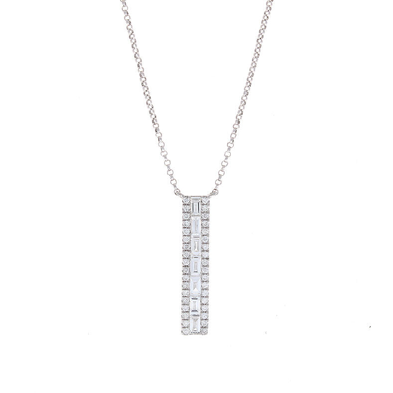 Ladies 14kt White Gold 0.28cts Baguette and 0.15cts Round Diamond Pendant