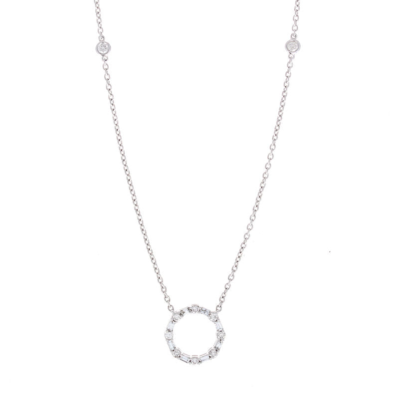 Ladies 14kt White Gold 0.19cts Round and 0.09cts Baguette Diamond Pendant