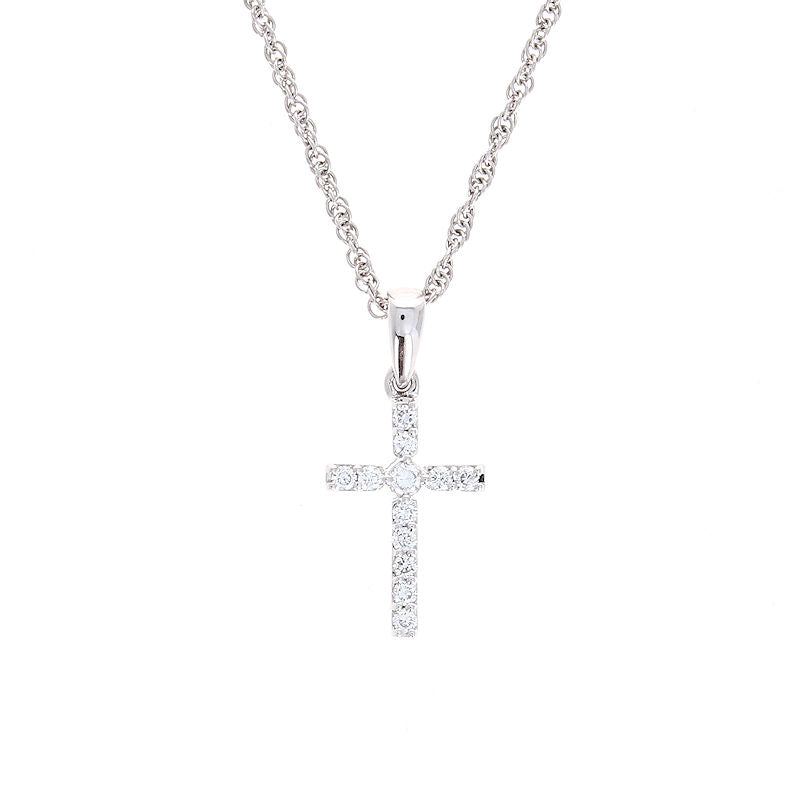Ladies 14kt White Gold 0.10cts Diamond Cross Pendant