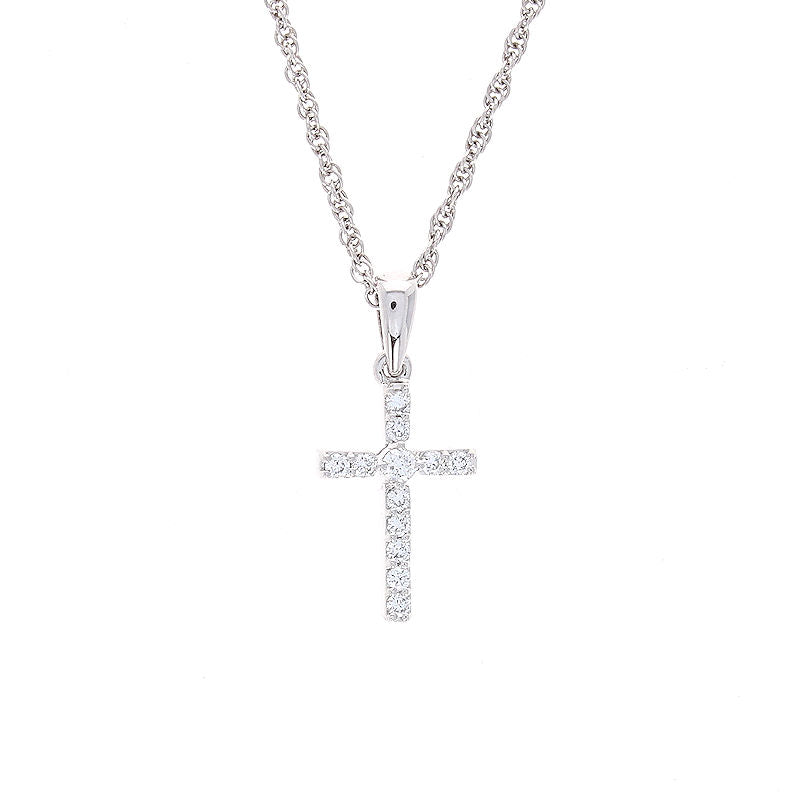 Ladies 14kt White Gold 0.10cts Diamond Cross Pendant