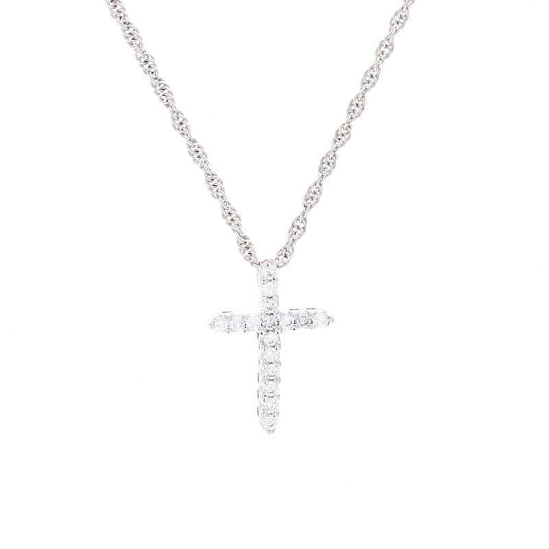 Ladies 14kt White Gold 0.10cts Diamond Cross Pendant