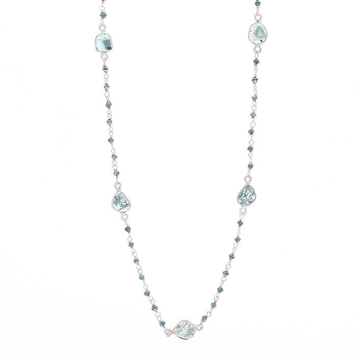 Ladies 14kt White Gold Blue Diamond Necklace