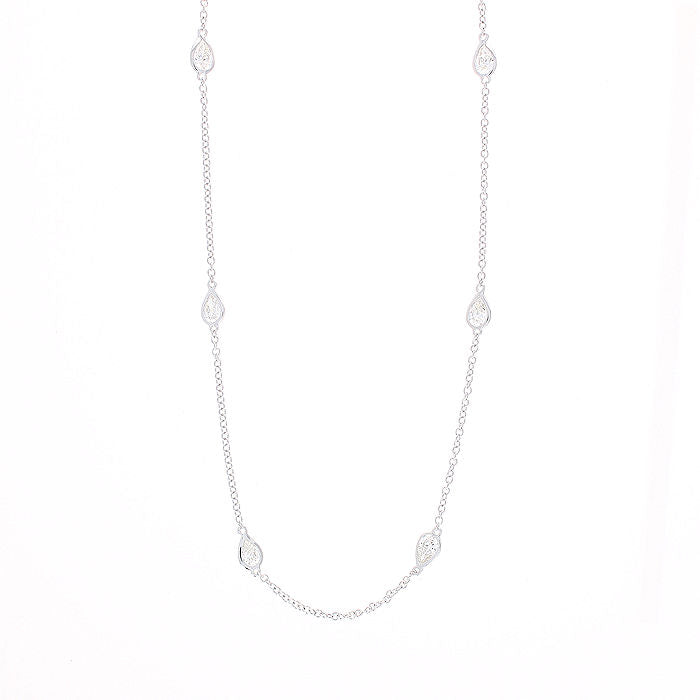Ladies 18kt White Gold 3.53cts Pear Cut Diamond Station Necklace