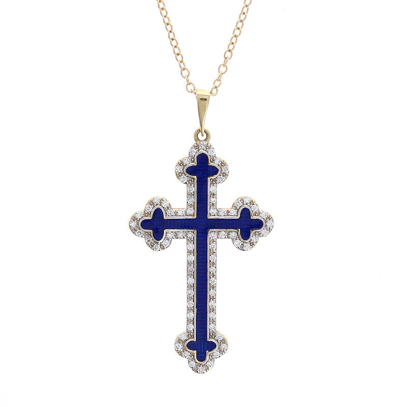 Ladies 14kt Yellow Gold 0.37cts Diamond And Enameled Cross Necklace