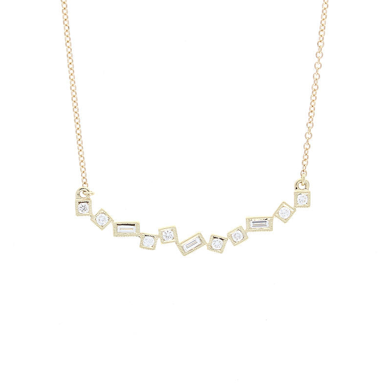 Ladies 14kt Yellow Gold 0.25cts Baguette and 0.16cts Round Diamond Pendant