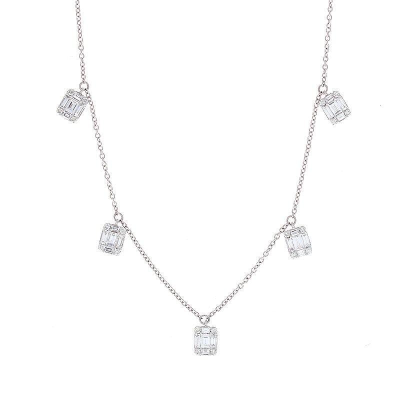 Ladies 14kt White Gold 0.51cts Baguette and 0.12cts Round Diamond Necklace