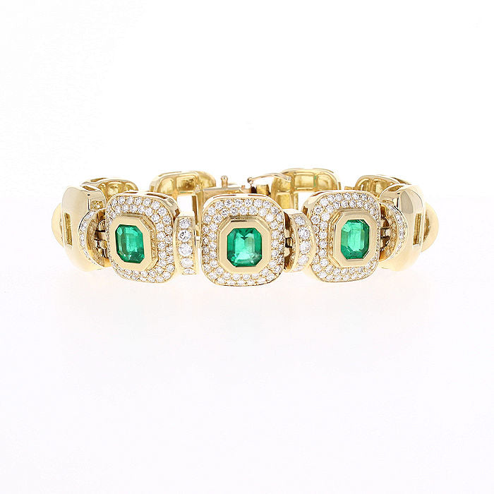 Ladies 18kt Yellow Gold 5.67cts Emerald and 4.55cts Diamond Bracelet