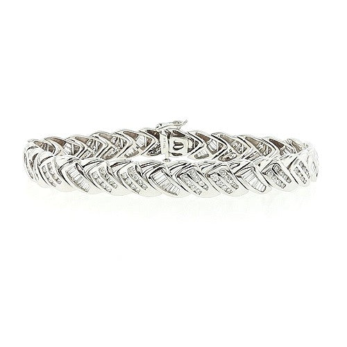Ladies 14kt White Gold 3.42cts Round and Baguette Diamond Bracelet