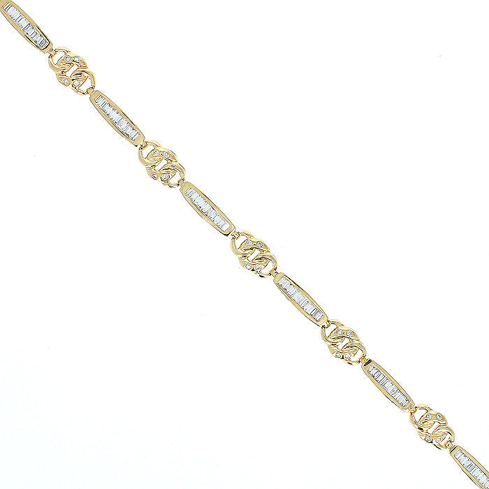 Ladies 18kt Yellow Gold 1.59cts Baguette and Round Diamond Bracelet