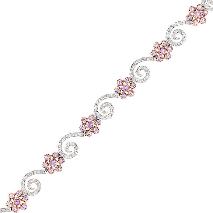Ladies 14kt Two Tone 3.00cts Pink Sapphire and Diamond Bracelet
