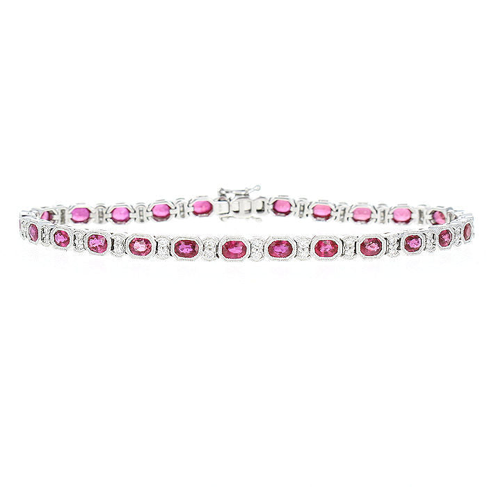 Ladies 14kt White Gold 5.44cts Ruby and 0.56cts Diamond Bracelet