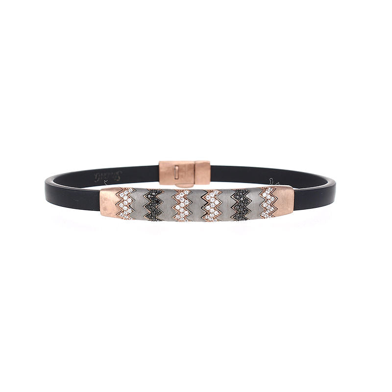 Mens 14kt Rose Gold and Titanium 0.57cts Black and White Diamond Bracelet By Simon G
