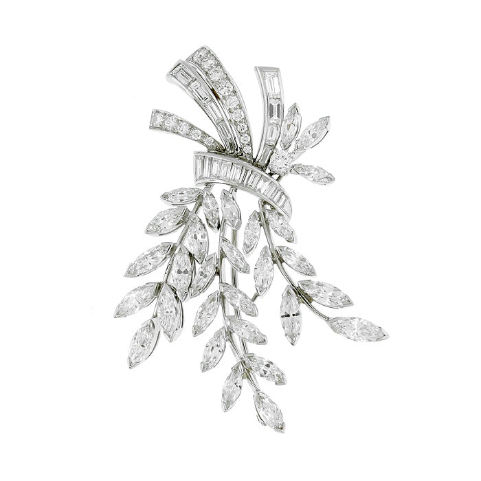 Ladies Platinum Vintage 7.50cts Diamond Brooch Circa 1950