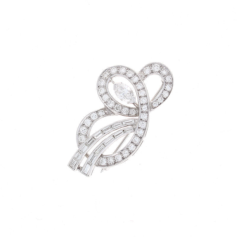 Ladies Platinum 2.05ct Diamond Brooch Circa 1950