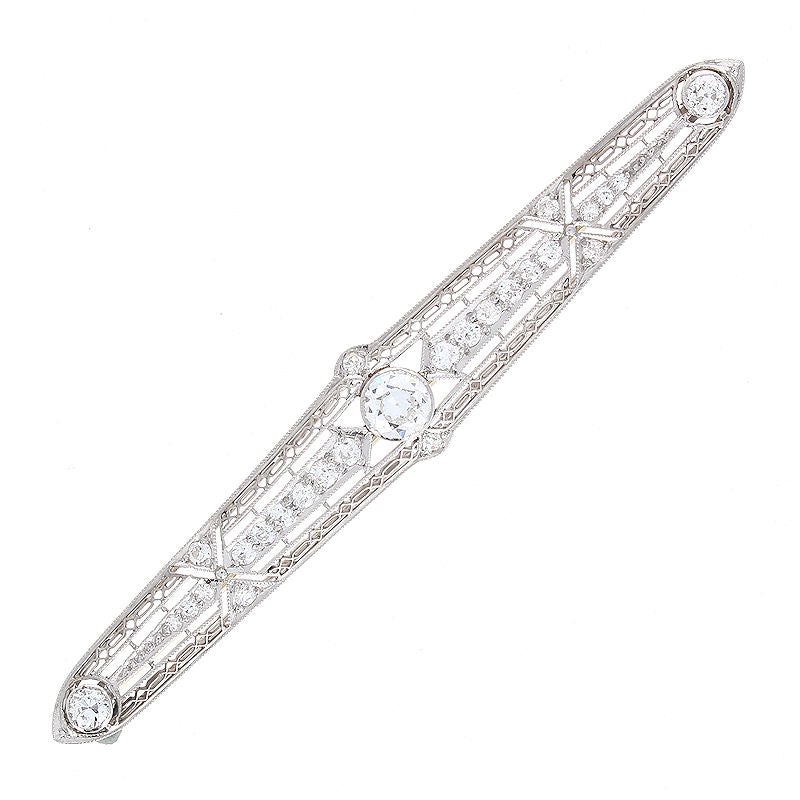 Ladies Platinum 0.55ct. Old European and 0.33cts. Old European and 0.80cts. Single Cut Diamond Brooch