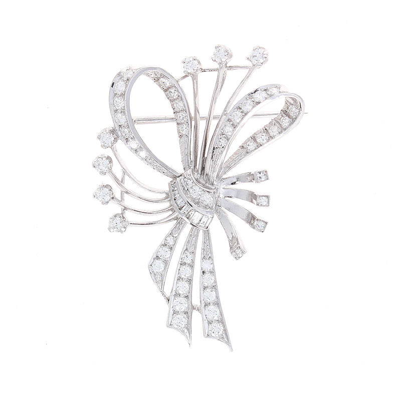 Ladies Platinum Vintage Retro Modern 1.54cts Diamond Brooch