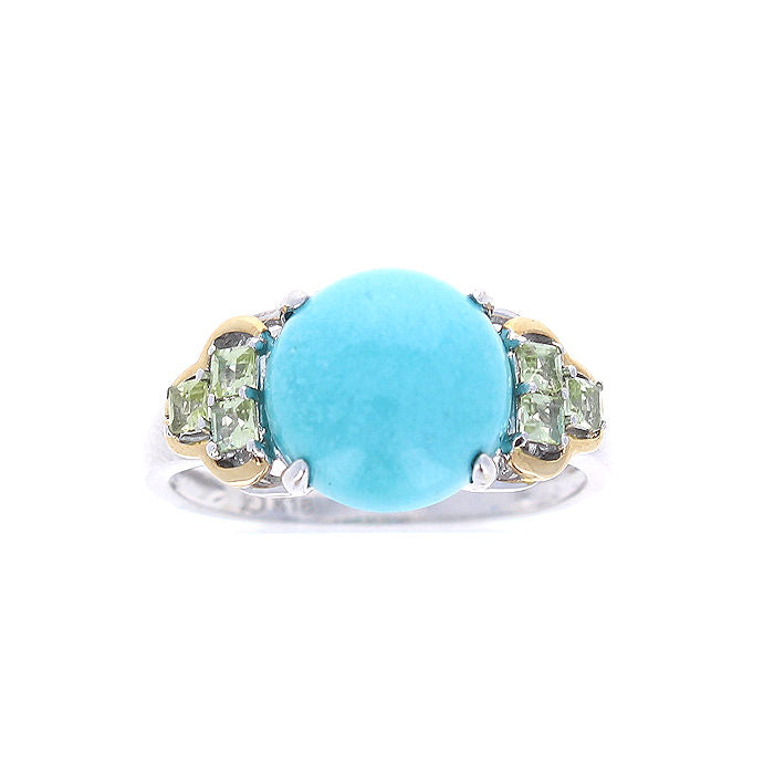 Ladies 18kt Two Tone 3.75cts Turquoise and 0.30cts Peridot Ring