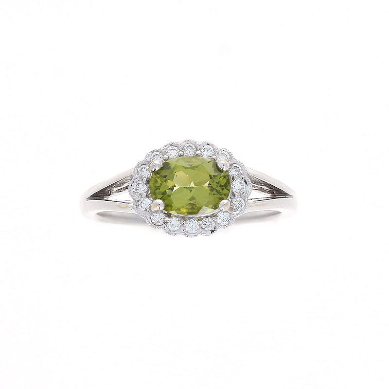 Ladies 14kt White Gold 0.86ct Peridot and 0.15cts Diamond Ring