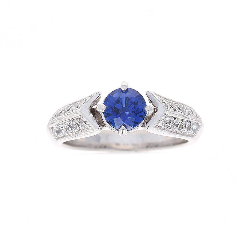 Ladies Platinum 0.86ct Blue Sapphire and Diamond Ring