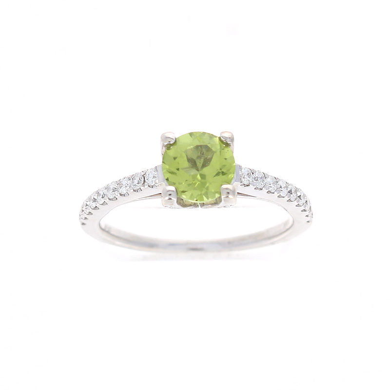 Ladies 14kt White Gold 1.31ct Peridot and 0.30cts Diamond Ring