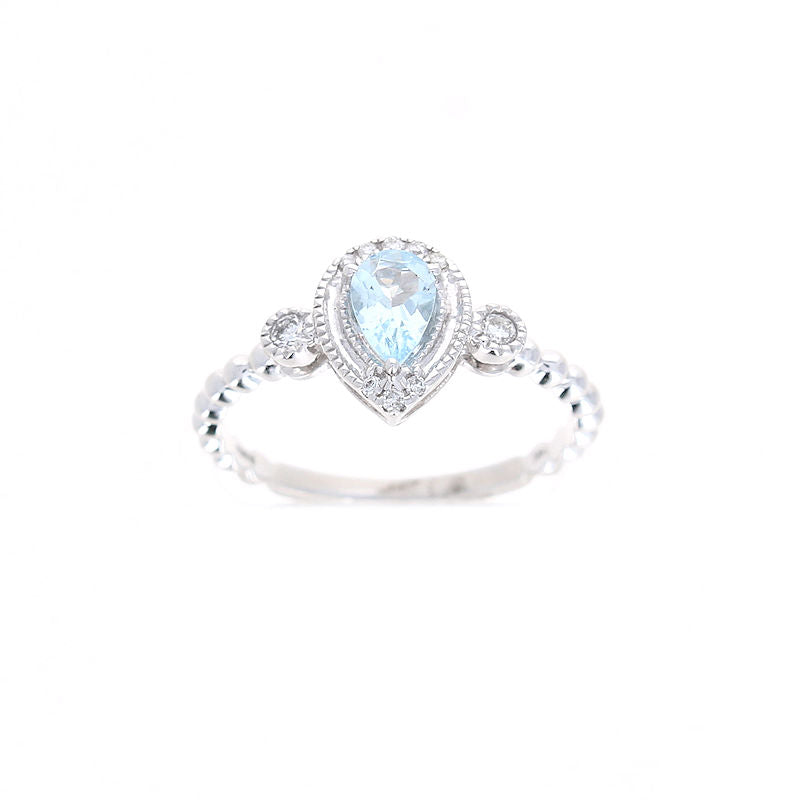 Ladies 14kt White Gold 0.35ct Aquamarine and Diamond Ring