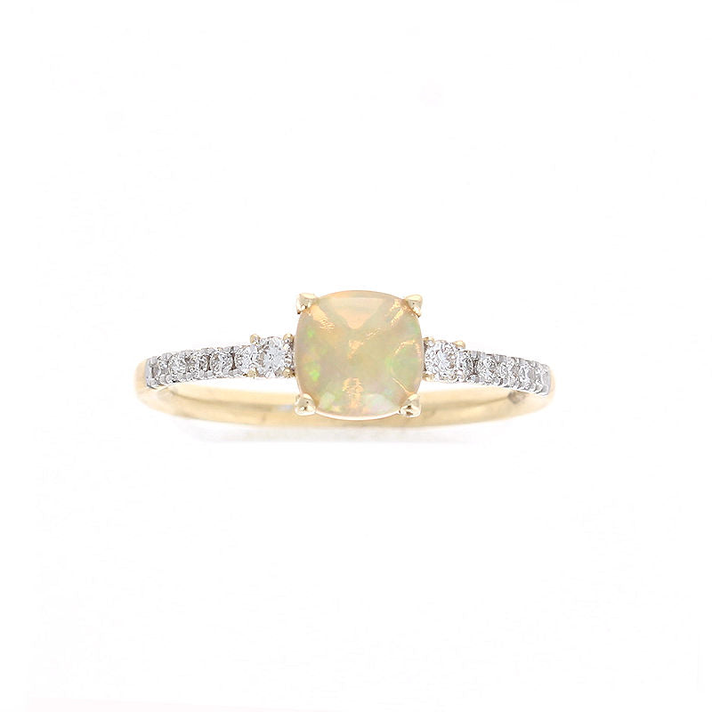 Ladies 14kt Yellow Gold 0.60ct Opal and 0.15cts Diamond Ring