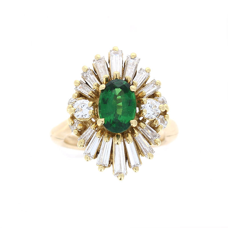 Ladies 18kt Yellow Gold 1.00ct Tsavorite and Diamond Ring