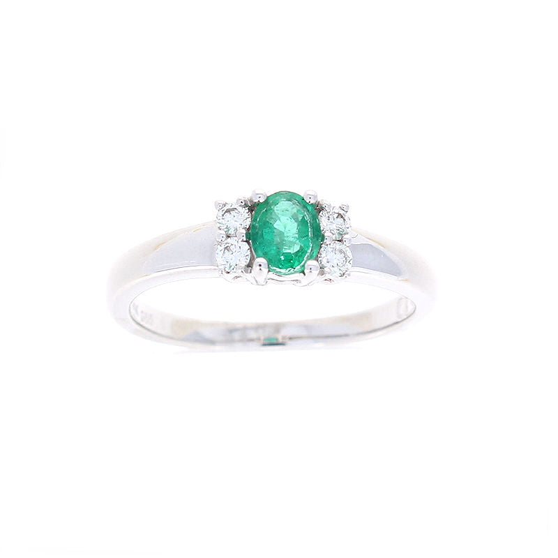 Ladies 14kt White Gold 0.29ct Emerald and 0.13cts Diamond Ring