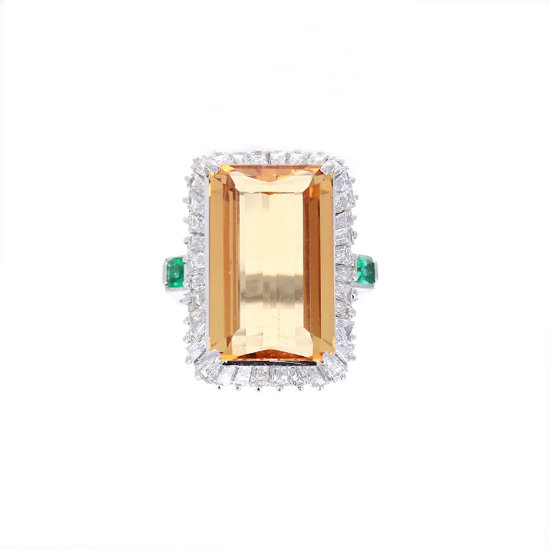 Ladies Platinum 12.60ct Topaz and 0.30cts Emerald and 2.13cts Diamond  Ring