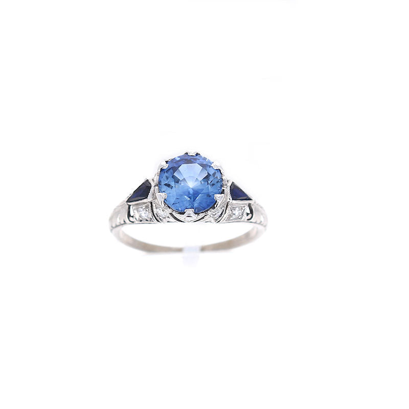 Ladies Platinum 2.11ct Sapphire and Diamond Art Deco Ring
