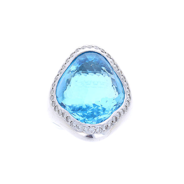 Ladies 14kt White Gold 27.50ct Blue Topaz and 0.57cts Diamond Ring