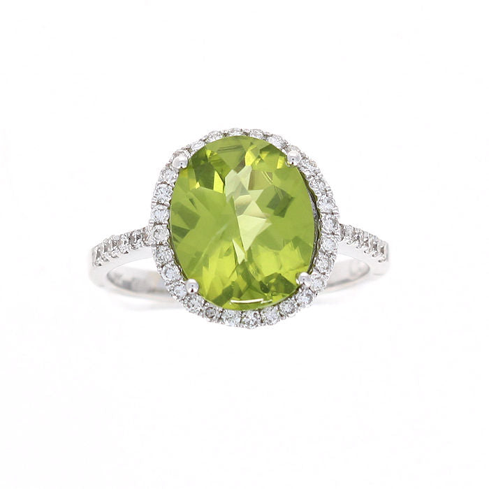 Ladies 14kt White Gold 3.60ct Peridot and 0.35cts Diamond Ring