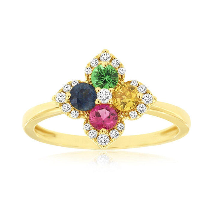 Ladies 14kt Yellow Gold 0.52ct Multi Sapphire and 0.08cts Diamond Ring