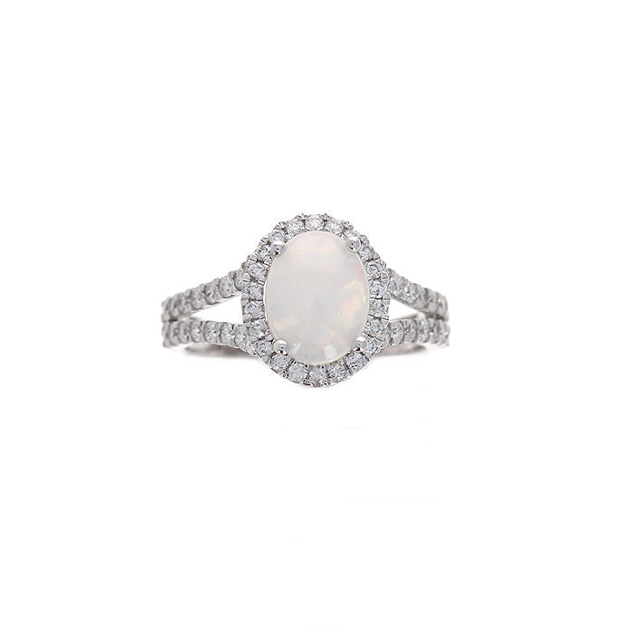 Ladies 14kt White Gold 1.10ct Opal and 0.72cts Diamond Ring
