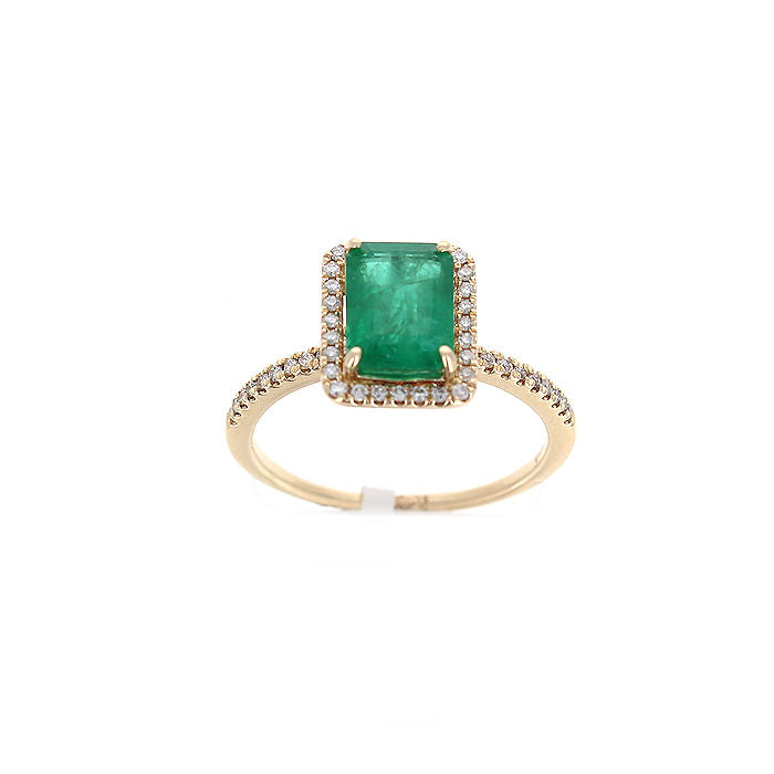 Ladies 14kt Yellow Gold 1.60ct Emerald and 0.20cts Diamond Ring